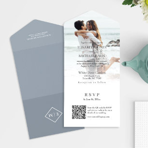 Modern Grey Photo QR Code Online Wedding All In One Invitation