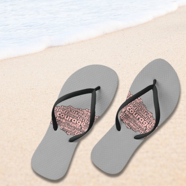 Modern Grey & Pink Torn Layer  Courage Typography Jandals (Modern Grey & Pink Torn Layer Courage Typography Flip Flops)