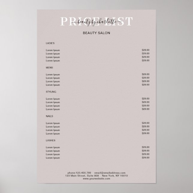 Modern Grey Price List Poster (Front)