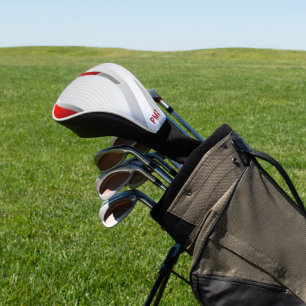 Modern Grey Red Geometric Monogram Golf Head Cover