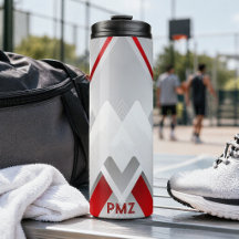 Modern Grey Red Geometric Monogram