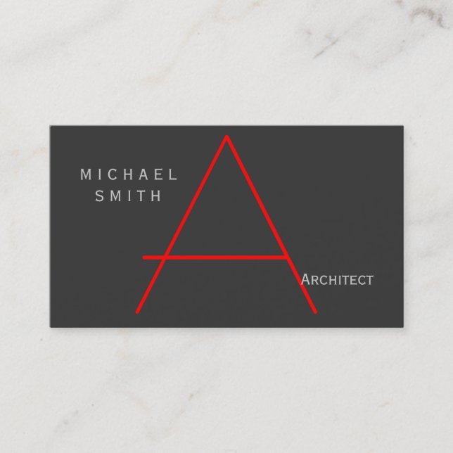 Modern Grey Red Monogram Architect Business Card (Front)