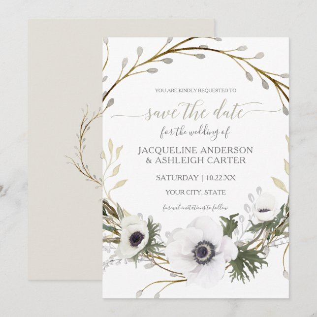 Modern Grey Sage Willow Eucalyptus Save the Date Invitation (Front/Back)