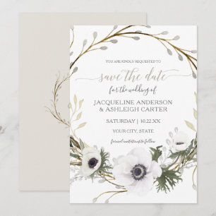Modern Grey Sage Willow Eucalyptus Save the Date Invitation
