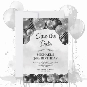 Modern Grey Save the Date 30th Birthday Invitation