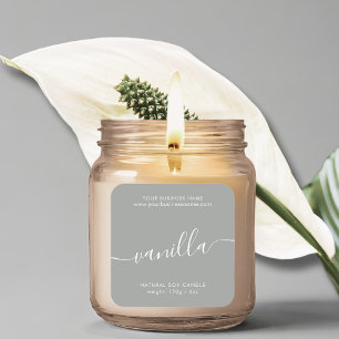Modern grey script candle product label