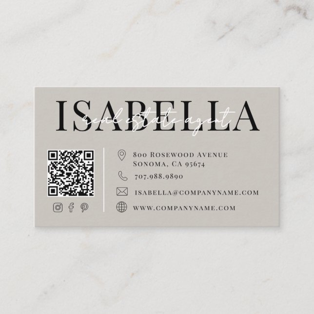 Modern Grey Script Real Estate Agent Business Card (Front)