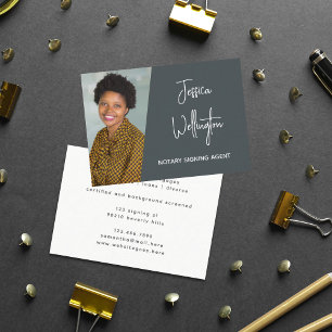 Modern Grey Signature Script Notary Lawyer Photo Business Card