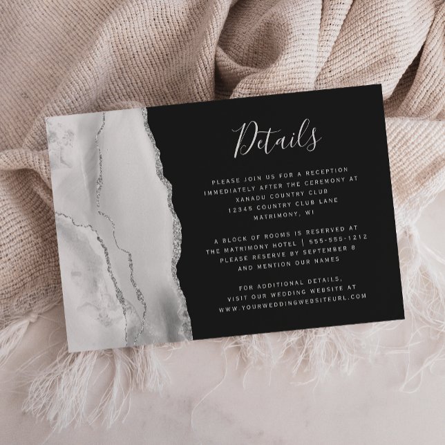 Modern Grey Silver Agate Slate Wedding Details Enclosure Card (Creator Uploaded)