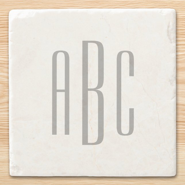 Modern Grey Simple Three Letter Monogram Stone Coaster (Modern Gray Simple Three Letter Monogram Stone Coaster)