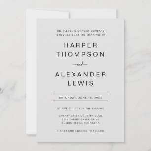 Modern Grey Simple Typography Wedding Invitation