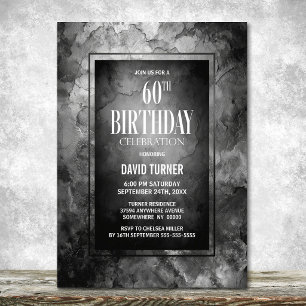 Modern Grey Slate Stone 60th Birthday Party Invitation