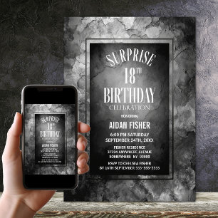 Modern Grey Slate Stone Surprise 18th Birthday Invitation