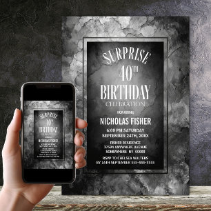 Modern Grey Slate Stone Surprise 40th Birthday Invitation