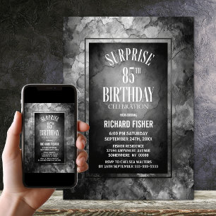 Modern Grey Slate Stone Surprise 85th Birthday Invitation