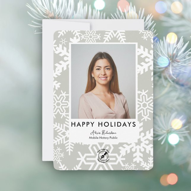 Modern Grey Snowflake Notary Happy Holidays Photo  Holiday Card (Creator Uploaded)