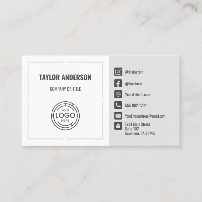 Modern Grey Social Media Business Card (Front)