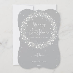 Modern Grey Sparkling Lights Christmas Holiday Card