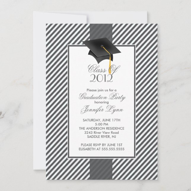 Modern Grey Stripe Graduation Party Invitation (Front)