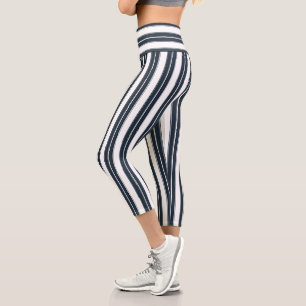 Modern Grey Striped Capri Leggings