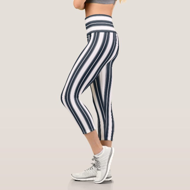 Modern Grey Striped Capri Leggings (Left)