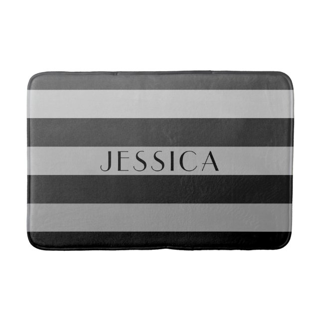 Modern Grey Striped Pattern  Bath Mat (Front)
