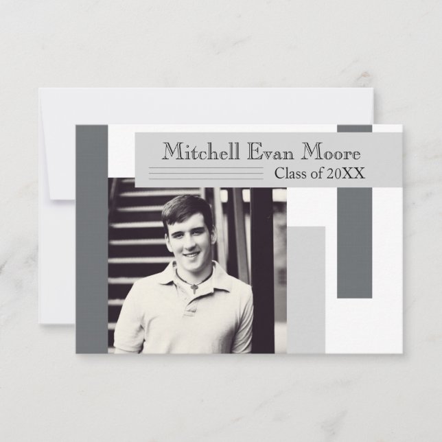 Modern Grey Stripes - 3x5 Graduation Announcement (Front)