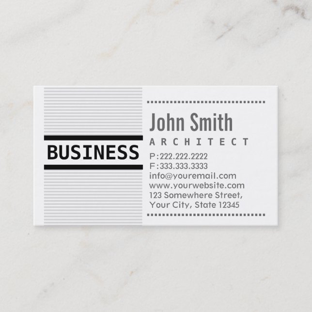 Modern Grey Stripes Architect Business Card (Front)