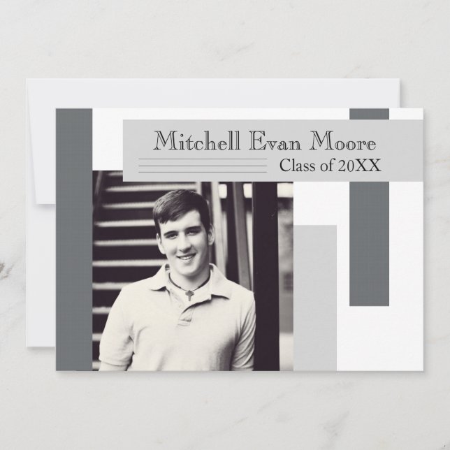 Modern Grey Stripes - Graduation Announcement (Front)