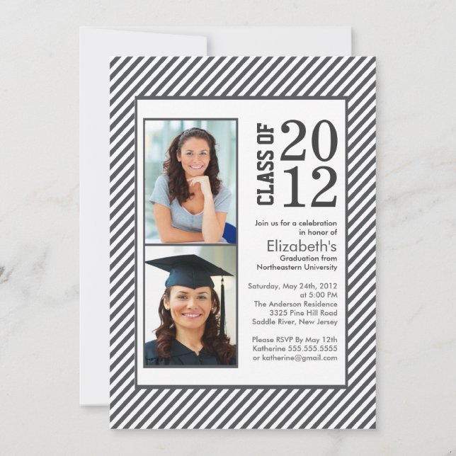 Modern Grey Stripes Photo Graduation invitation (Front)
