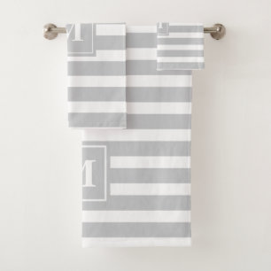 Modern Grey Stripes with Monogram Bath Towel Set
