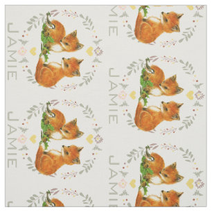 Modern Grey Teal Pink Personalised Fox Pattern Fabric