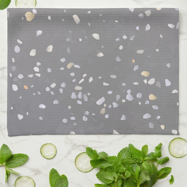 Modern Grey Terrazzo  Tea Towel (Folded)