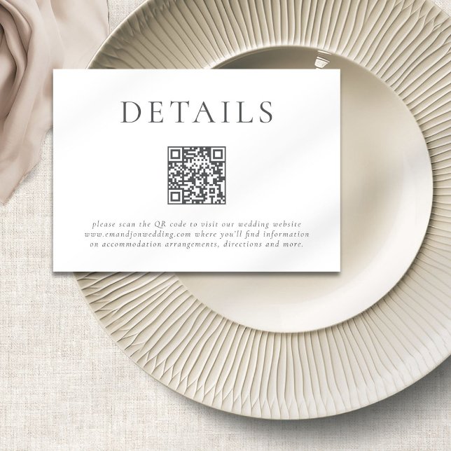Modern Grey Text QR Code Wedding Details Enclosure Card (Creator Uploaded)