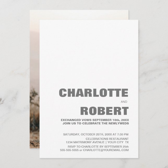 Modern Grey Text Wedding Reception Invitation (Front/Back)