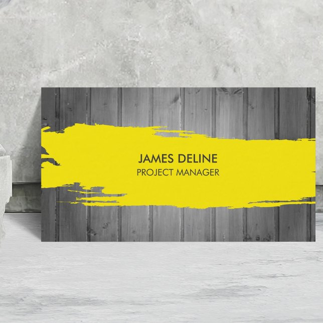 Modern Grey Timber Yellow Stripe Construction Business Card (Creator Uploaded)