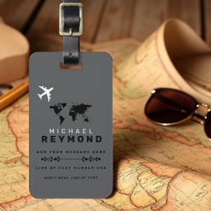 Modern Grey Travel Bag Tag with Custom Name