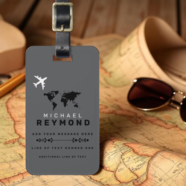 Modern Grey Travel Bag Tag with Custom Name (Creator Uploaded)