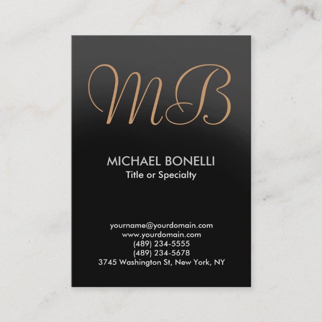 Modern grey trendy script monogram business card (Front)