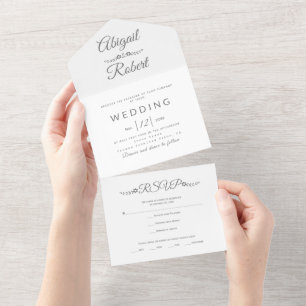 Modern grey typography on white wedding  all in one invitation