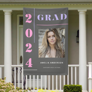 Modern Grey Typography Photo Graduation Party Banner