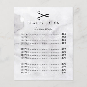 Modern grey watercolor washed salon service menu