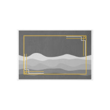 Modern Grey Wave Indoor Rug with Gold Frame