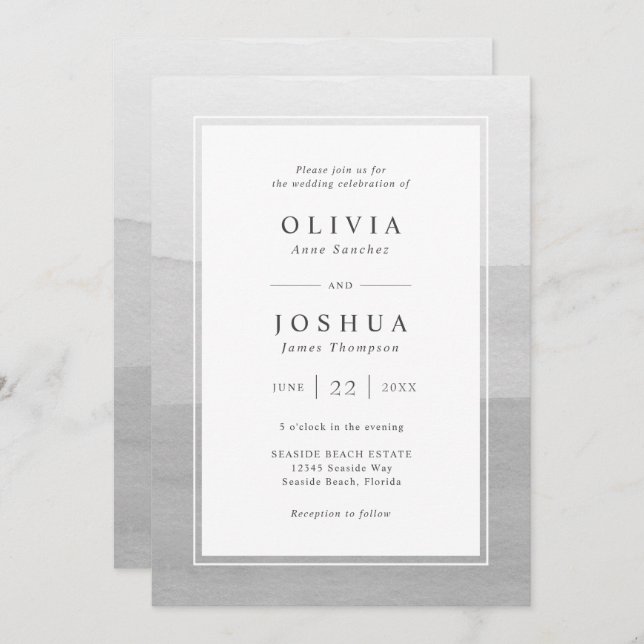 Modern Grey Wedding All In One Invitation (Front/Back)
