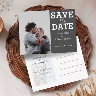 Modern Grey & White 2 Photo Save the Date Announcement Postcard