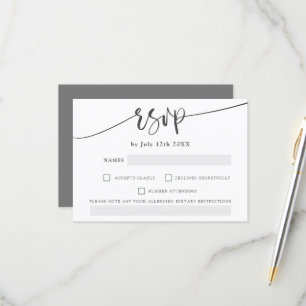 Modern grey white bold script elegant rsvp wedding