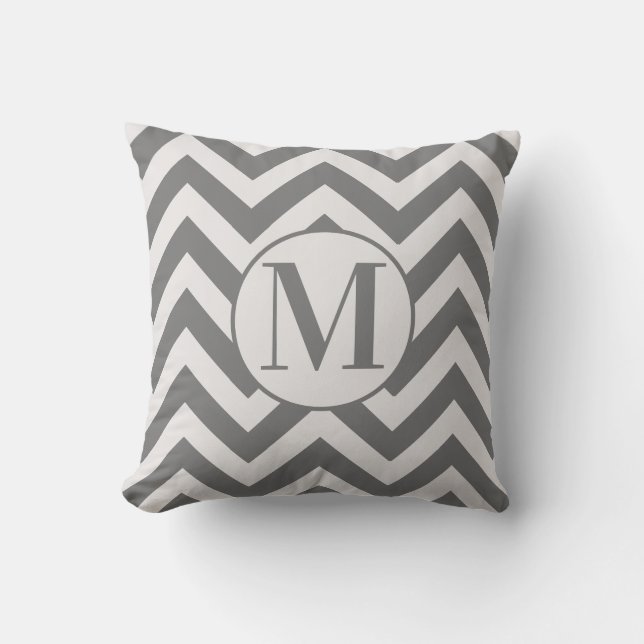 Modern Grey White Chevron Design Monogram Cushion (Front)