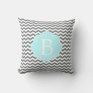 modern grey, white chevron monogram cushion