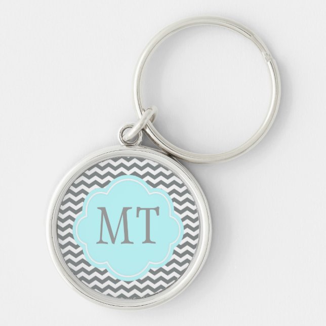 modern  grey, white chevron monogram key ring (Front)