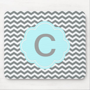 modern grey, white chevron monogram mouse pad